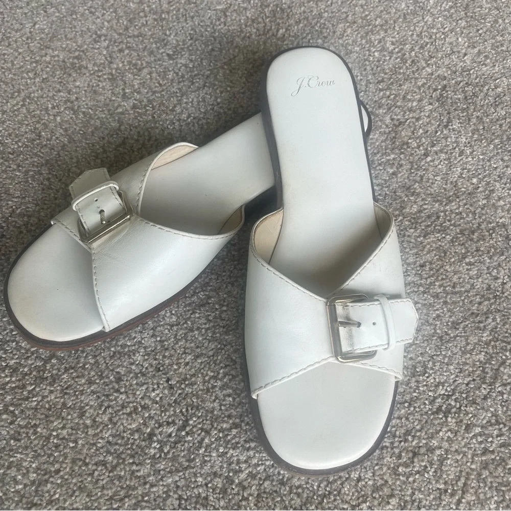 J. Crew Gretchen Buckle Slide Sandals 9.5 White Vachetta Leather Slip On - Picture 2 of 8